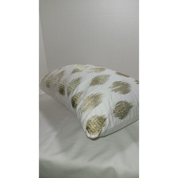 INK+IVY Nadia Dot Gold/White Embroidered Cotton Oblong Throw Pillow 10.5 x 16.5" - Picture 5 of 6